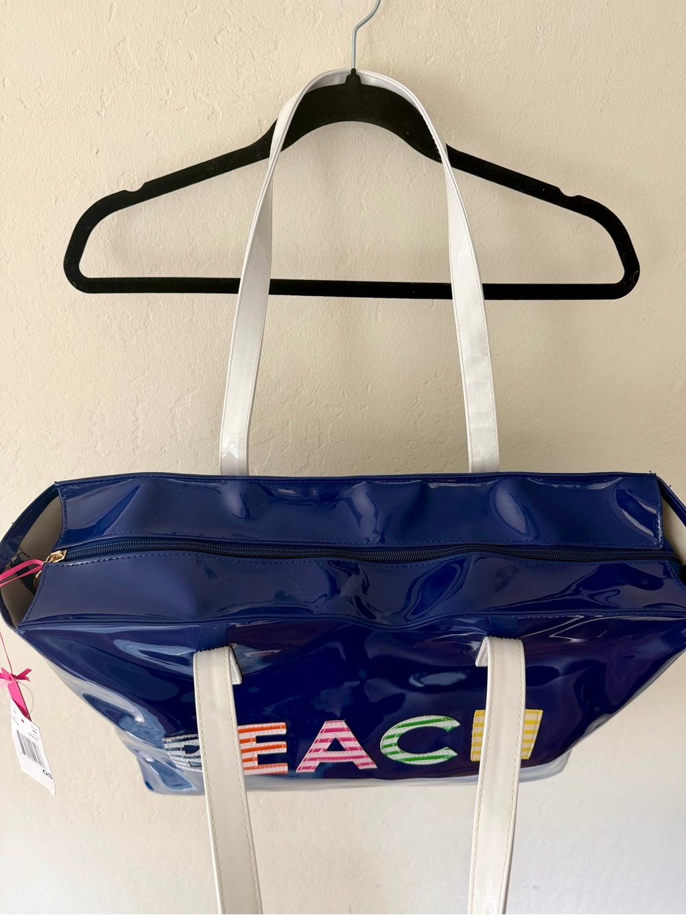 NWT Macbeth Collection By Margaret Josephs Navy Blue Patent BEACH Tote Bag - Picture 5 of 11